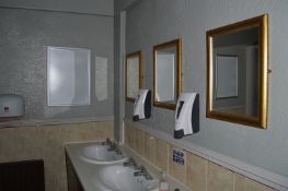 Two Soap Dispensers, Three Gilt Framed Mirrors and Two A2 Clip Frames
