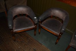 Pair of Leatherette Tub Seats on Turned Legs