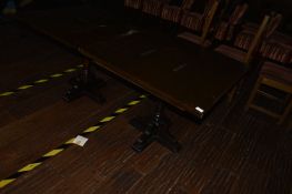 Pair of Square Dark Wood Dining Tables on Pedestal Bases 90x90cm