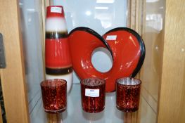 Pottery Vase, Heart Ornament, and Three Tealight Holders