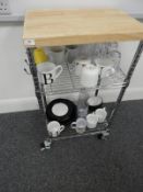 *Butcher Block Style Mobile Chrome Storage Unit