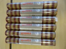 *6 Rolls of Rasch Maroon & Gold Stripe Wallpaper (