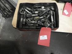 *Tin Containing Assorted Taps and Dies of Various Sizes and Threads