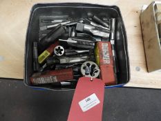 *Tin Containing Assorted Taps and Dies of Various Sizes and Threads