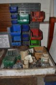 *Wall Mounted Storage Bins Containing Assorted Ironmongery, Fixings, etc.