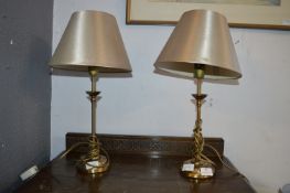 Pair of Brass Table Lamps with Gilt Shades