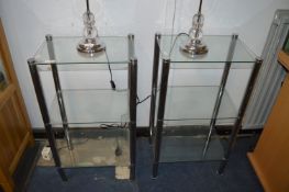 Pair of Chrome & Glass Shelf Units