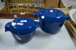 Two Cast Iron Blue Enamel Casserole Dishes by Nacc