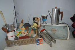 Vintage Kitchenalia, Bread Bin, Utensils, etc.