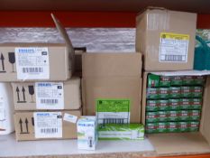 *large quantity light bulbs halogen and fluorescent approximately 200 pieces