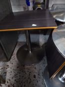 *5 dark wood effect topped dining tables on large heavy circular chrome base