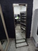 *large freestanding double-sided mirror on industrial steel frame 600 by 2000