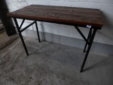 *small rustic wood folding table on black metal frame 1080 x 530 x 768