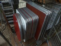 *quantity of retro diner type table tops aluminium surround with red formica tops 3 round 8 rectangu