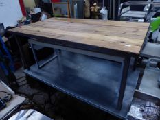 *pine and industrial metal frame display table 1600x900x670
