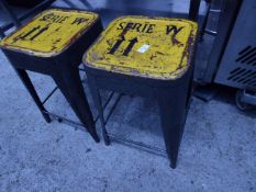 *pair of superb vintage painted low level metal stools yellow and black 500 high