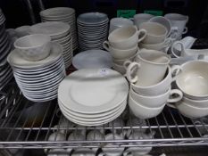 *150 items white and cream ware soup bowls coffee cups saucers plates