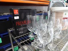 *box of 6 new flutes plus approximately 10 assorted wine glasses etc