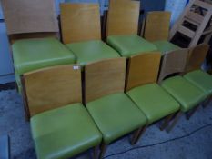 *21 green upholstered dining chairs wooden frame and backs