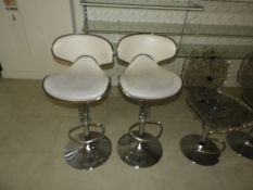 *Pair of White Gas Lift Barstools
