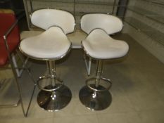 *Pair of White Gas Lift Barstools