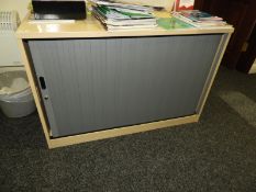 *Storage Cabinet Enclosed by Tambour Door in Lightwood & Grey Finish