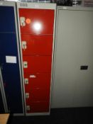 *Bank of Six Cubical Lockers (red & grey)