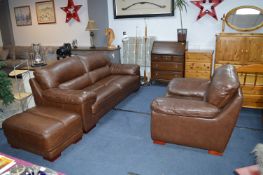 Leather Suite Comprising Two Seat Sofa, Armchair a