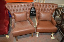 *Pair of Brown Leatherette Upholstered Armchairs