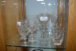 Cut & Engraved Glass Drinking Glasses etc.