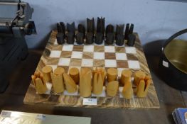 Abstract Wooden Chess Set on Onyx Board