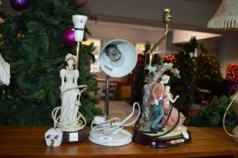 two Decorative Table Lamps and a Desk Lamp