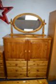 Pine Storage Cupboard with Six Drawers and Mirror