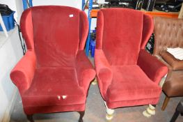 *Two Burgundy Velvet Wingback Armchairs (one AF)