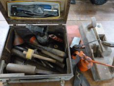 Case of Vintage Tools Including Oil Cans, Blow Tor