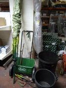 Mixed Lot of Garden Tool, Plastic Bins, Clotheslin