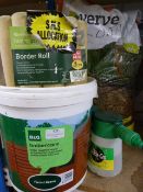 35L Bag of Top Soil, 9L Tub of Timber Care, Border