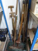 Quantity of Garden Tools Including Fork, Rakes, Sp