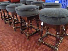 * 5 blue upholstered pub stools, bar wear