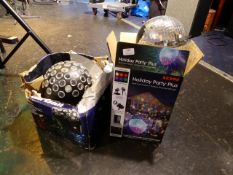 * multi-colored light balls and mirror balls