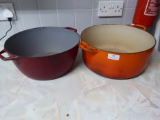 * 2 large cast iron saucepans 12-inch by le creuset and aga