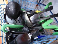 * basket containing large quantity of cooking implements ladels spatula excetra approximately 25
