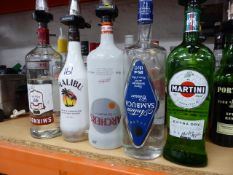 * 5 bottles approximately half full vodka malibu schnapps sambuca martini