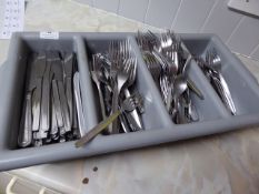 * cookery tray and contents knives forks and spoons