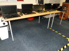 *Pair of Office Tables with Light Oak Tops on Silver Frames