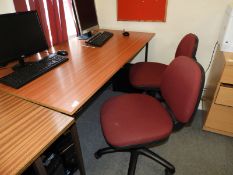 *Sapele Mahogany Office Table with Two Red Operators Chairs