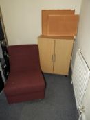 *Beech Stationery Cupboard, Reception Chair, and Three Cork Boards