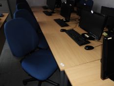*Office Table with Light Beech Top on Silver Frame, Plus Two Blue Gas Lift Office Chairs