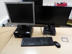 *HP Prodesk Desktop Computer with Two Monitors, Keyboard and Mouse