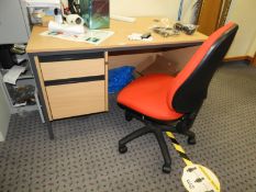 *Single Pedestal Desk in Light Beech Finish and a Operators Swivel Chair (red)